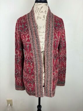 CJ Banks Cardigan stylized pattern in variegated red/brown/black-Women’s X